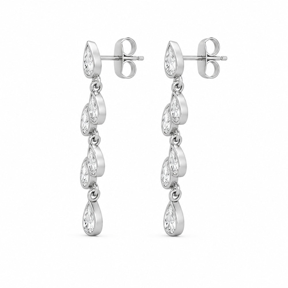 Pear Cut Moissanite Bezel Set Unique Drop Dangle Earrings