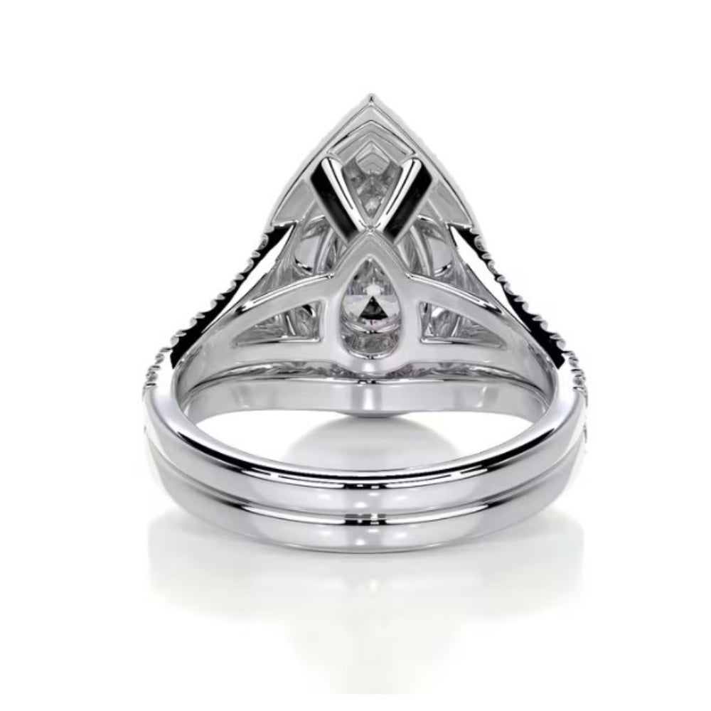 Pear Cut Moissanite Double Halo Style Wedding Ring Set For Her
