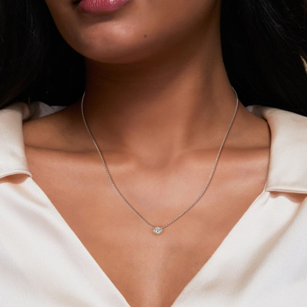 Oval Cut Moissanite Bezel Set Solitaire Pendant For Women
