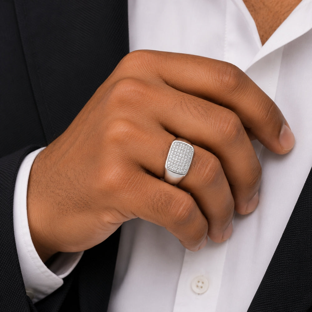 Round Cut Lab Grown Diamond Pave Set Men's Ring For Anniversary Gift