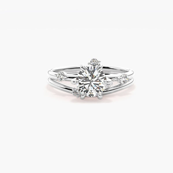 Round Cut Moissanite Unique Style Wedding Ring Set