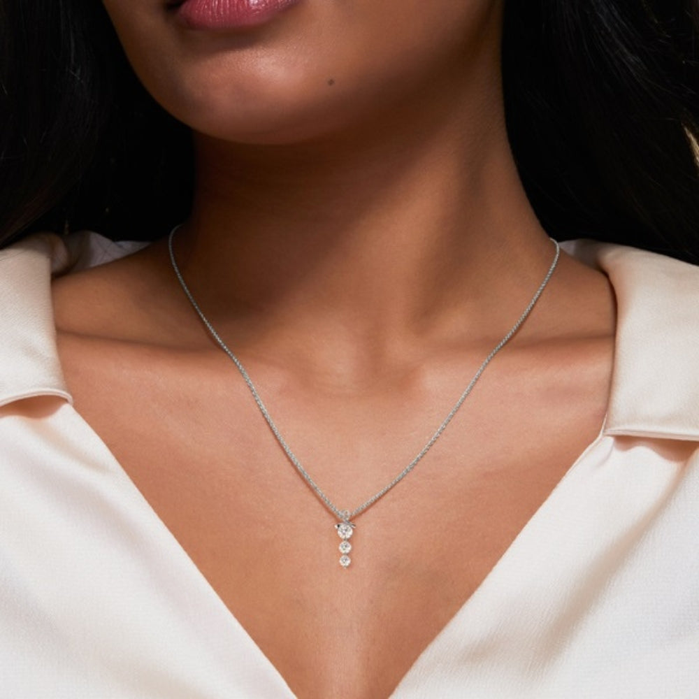 Round Cut Moissanite Three Stone Pendant For Her