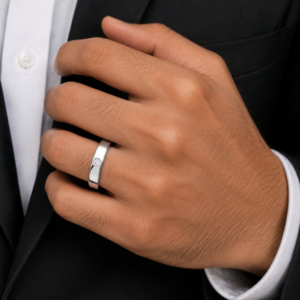 Bezel Set Round Cut Lab Grown Diamond Wedding Band For Men