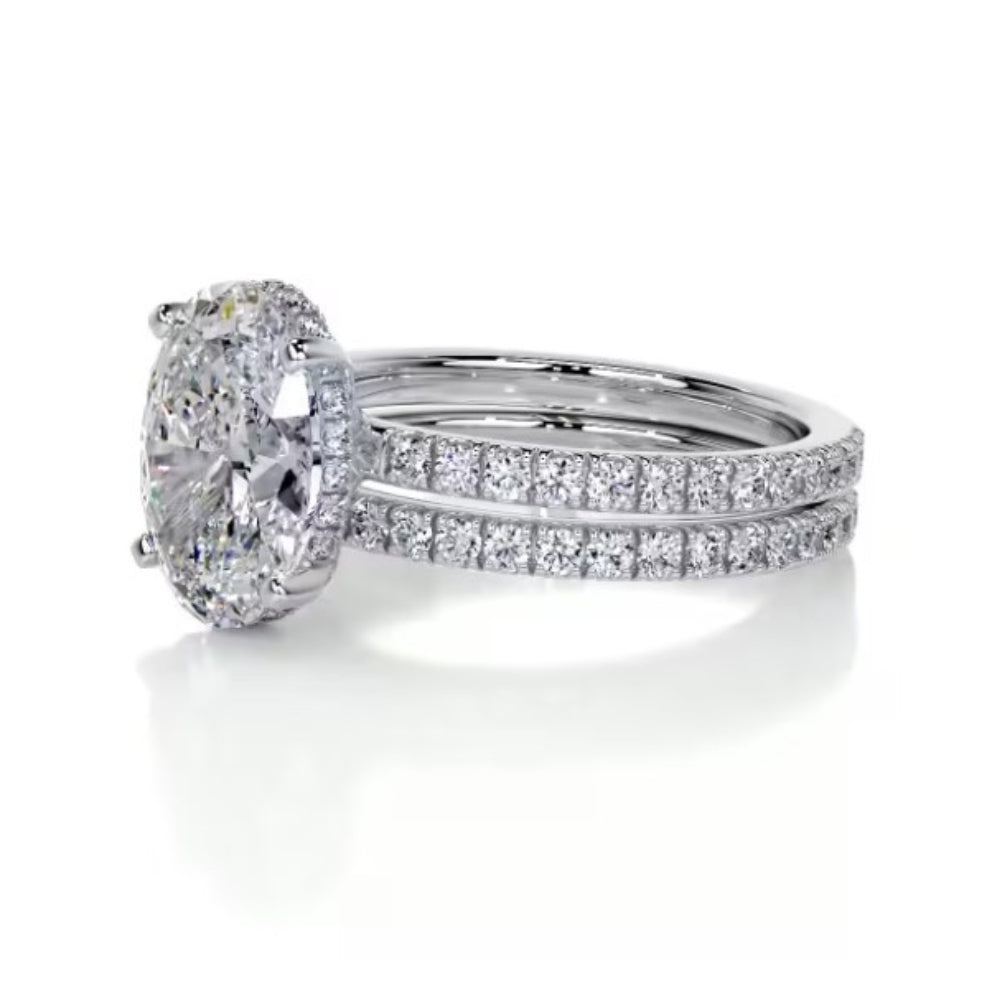 Oval Cut Moissanite Hidden Halo Bridal Ring Set