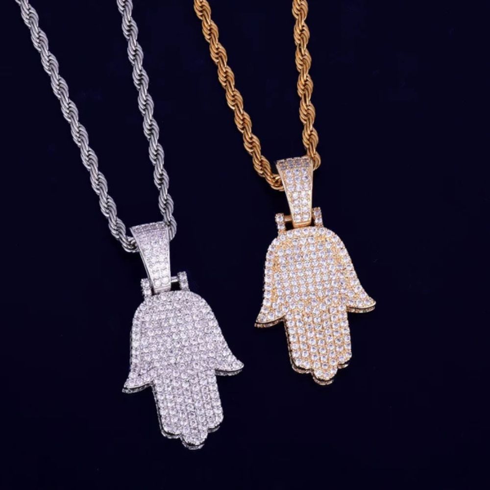 Round Cut Lab Grown Diamond Hamsa Hand Hip Hop Pendant