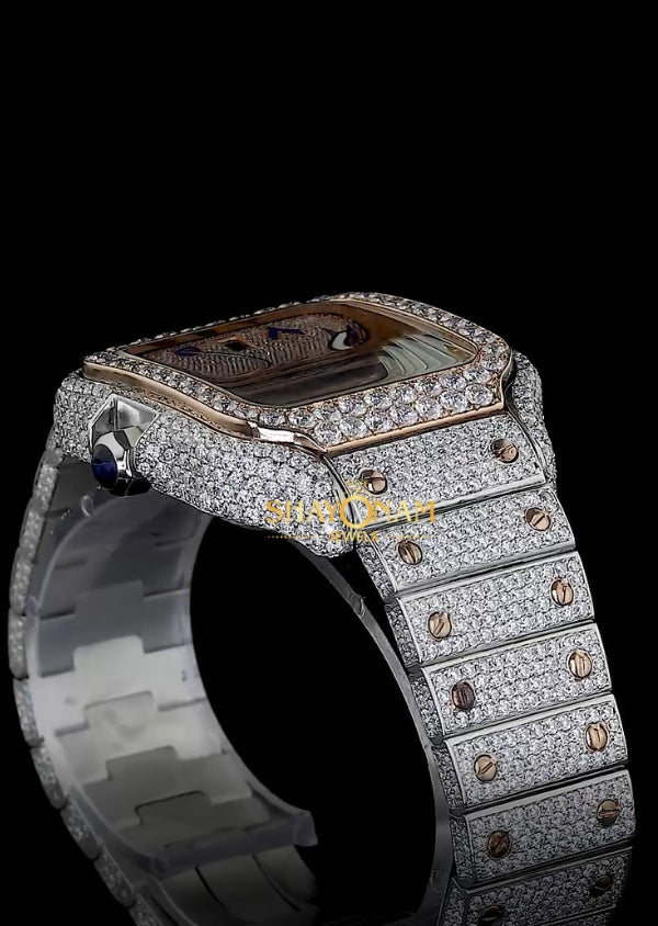 Iced Out Moissanite Diamond Dual Tone Hip Hop Wrist Watch Gift For Him