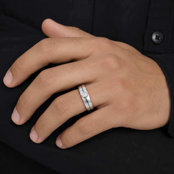 Round Cut Bezel Set Lab Grown Diamond Wedding Band