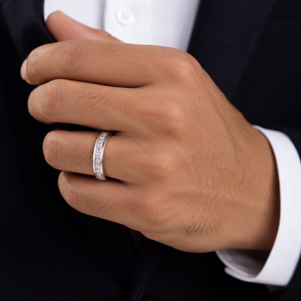 Lab Grown Diamond Round Cut Pave Set Wedding Band For Men