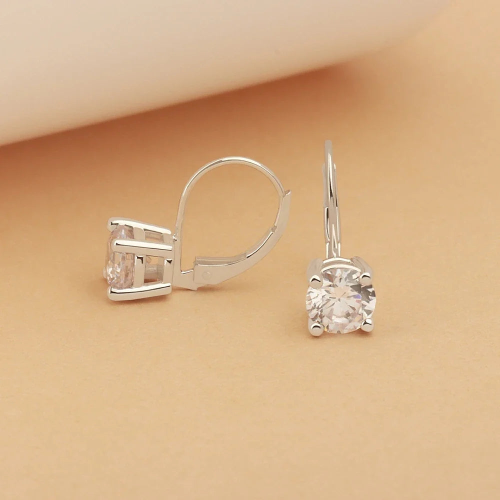 Round Brilliant Cut Moissanite Solitaire Drop Dangle Earrings
