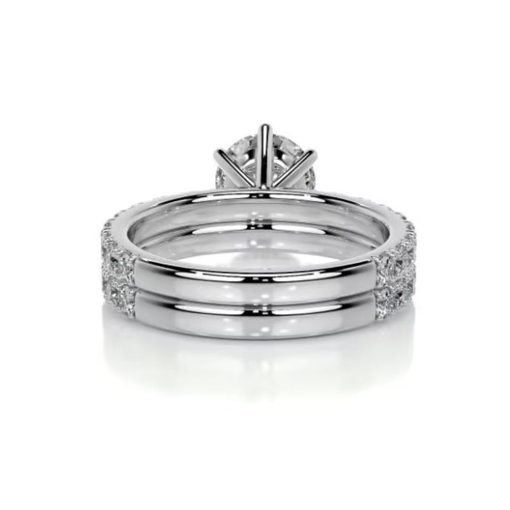 Round Cut Pave Set Moissanite Ring Set For Wedding