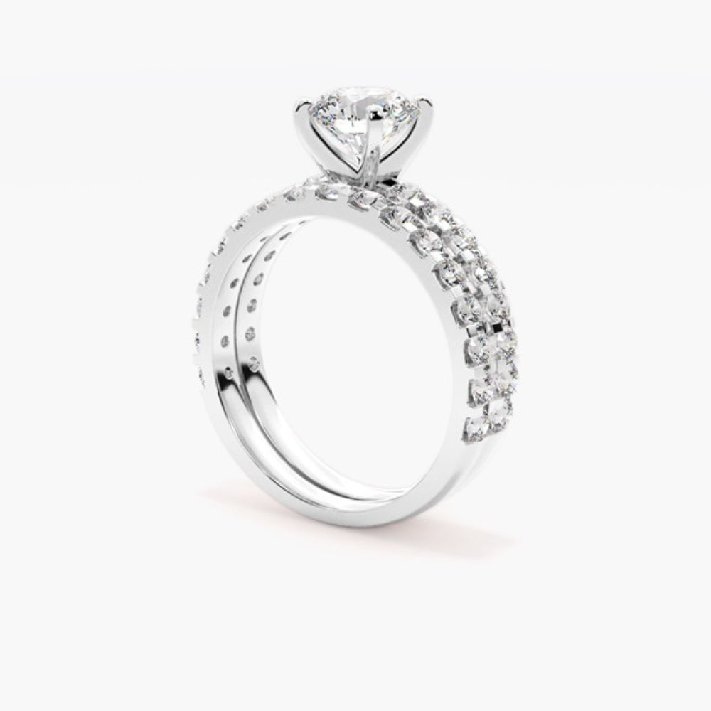 Round Cut Moissanite Pave Set  Bridal Ring Set