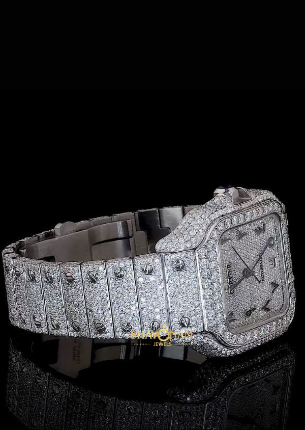 Iced Out Moissanite Diamond Arabic Numeral Dial Watch