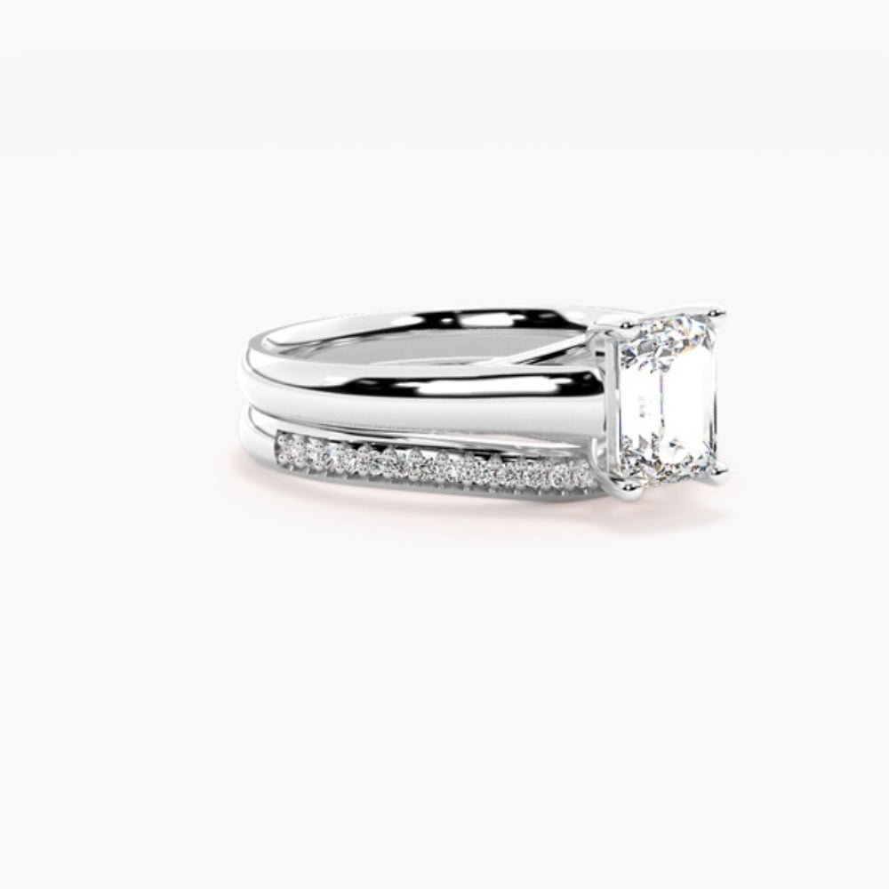 Emerald Cut Moissanite Solitaire Wedding Ring Set