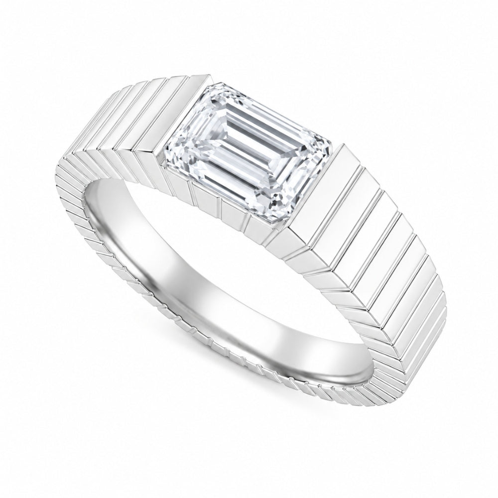 Emerald Cut Bar Set Solitaire Lab Grown Diamond Engagement Ring For Men