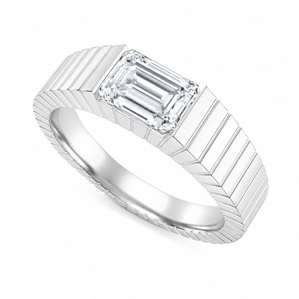 Emerald Cut Bar Set Solitaire Lab Grown Diamond Engagement Ring For Men