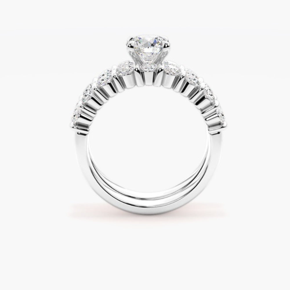 Colorless Moissanite Round Cut Bar Set Anniversary Gift Ring Set