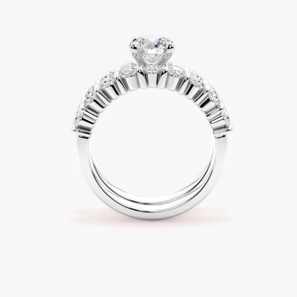Colorless Moissanite Round Cut Bar Set Anniversary Gift Ring Set
