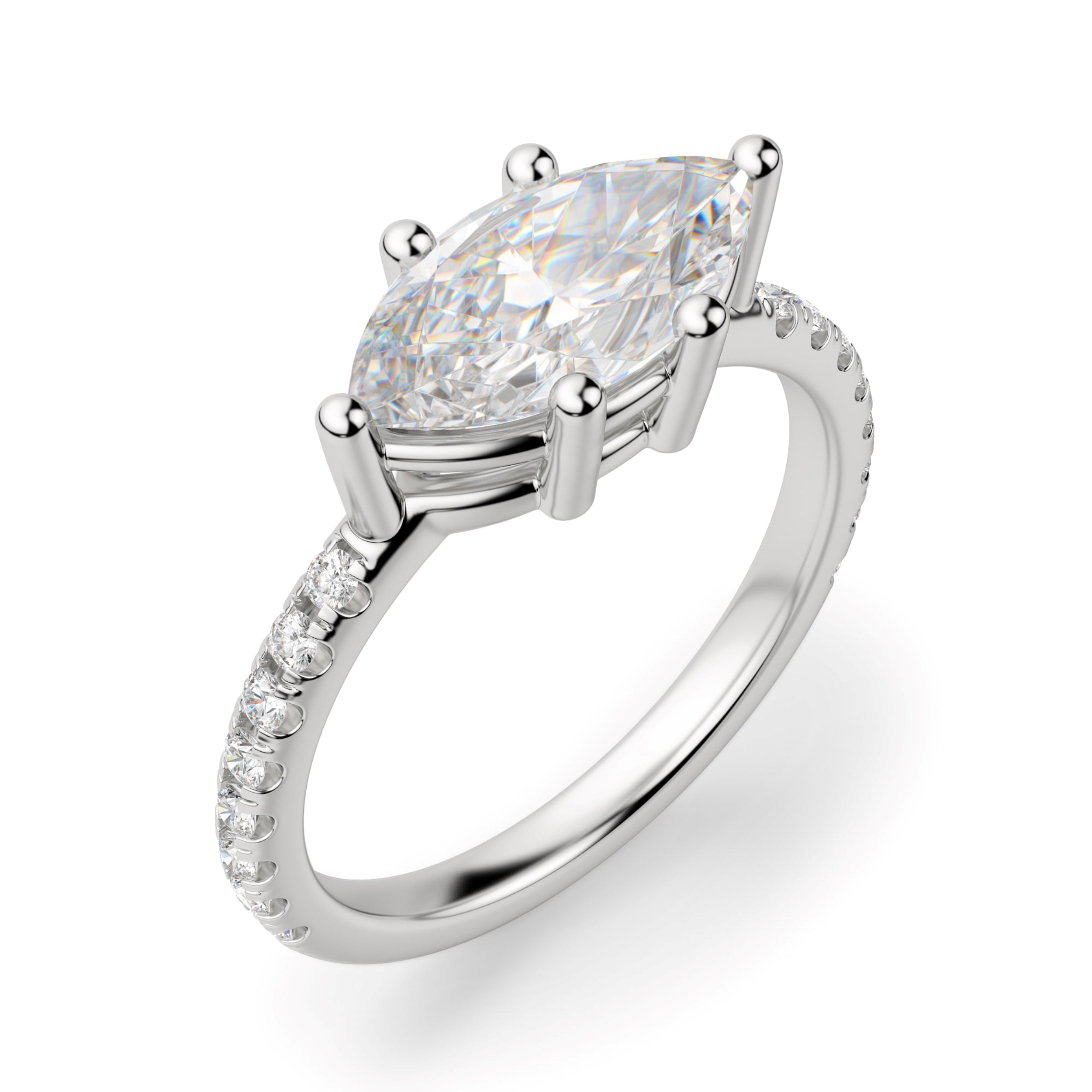 East to West Marquise Cut Moissanite Engagement Ring