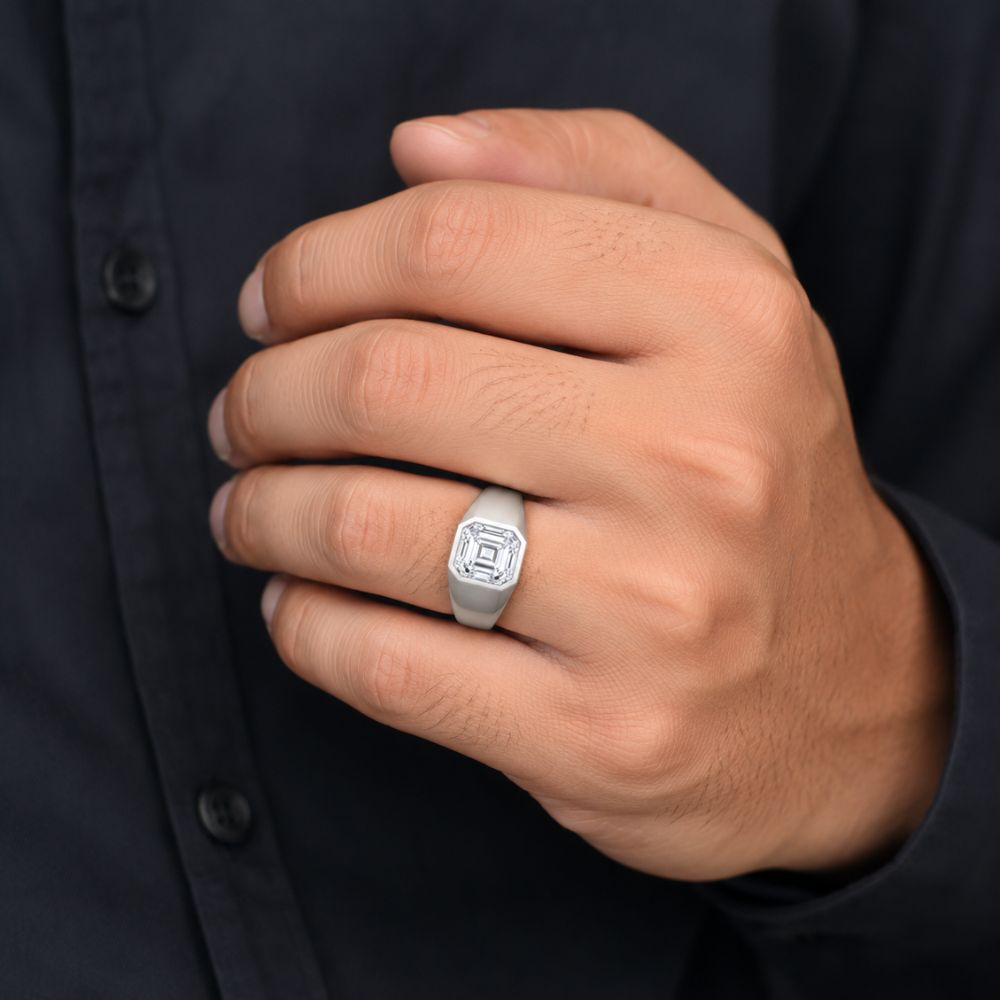 Asscher Cut Lab Grown Diamond Bezel Set Solitaire Engagement Ring