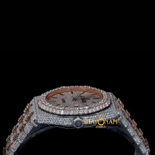 Dual Tone Moissanite  Diamond Iced Out Automatic Movement Luxury Watch For Men's