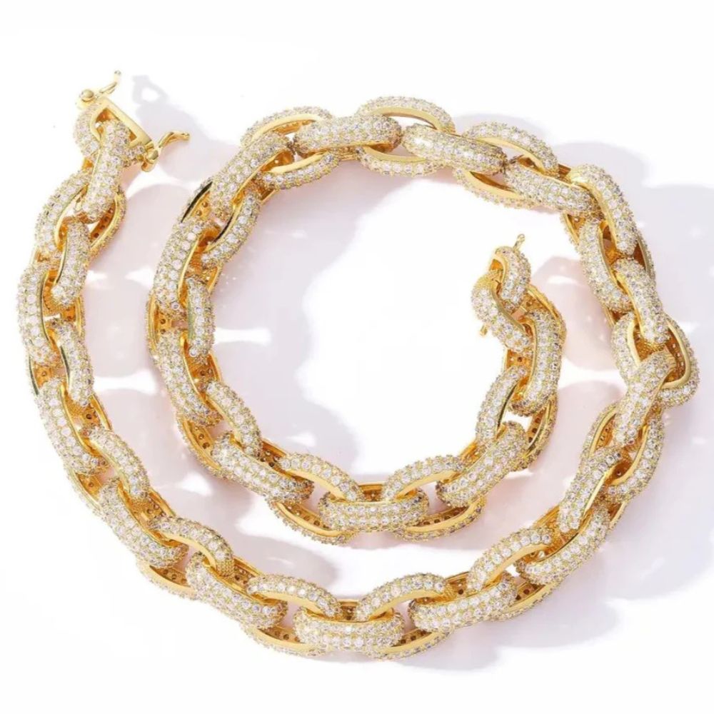 Round Cut Moissanite Iced Out Rolo Link Hip Hop Rapper Chain