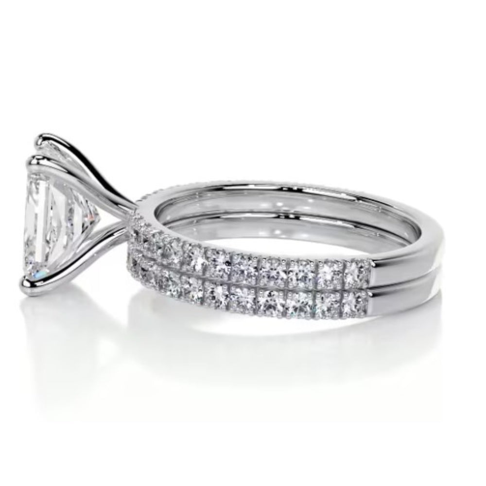 Radiant Cut Pave Set VVS1 Moissanite Pave Set Ring Set For Bridle