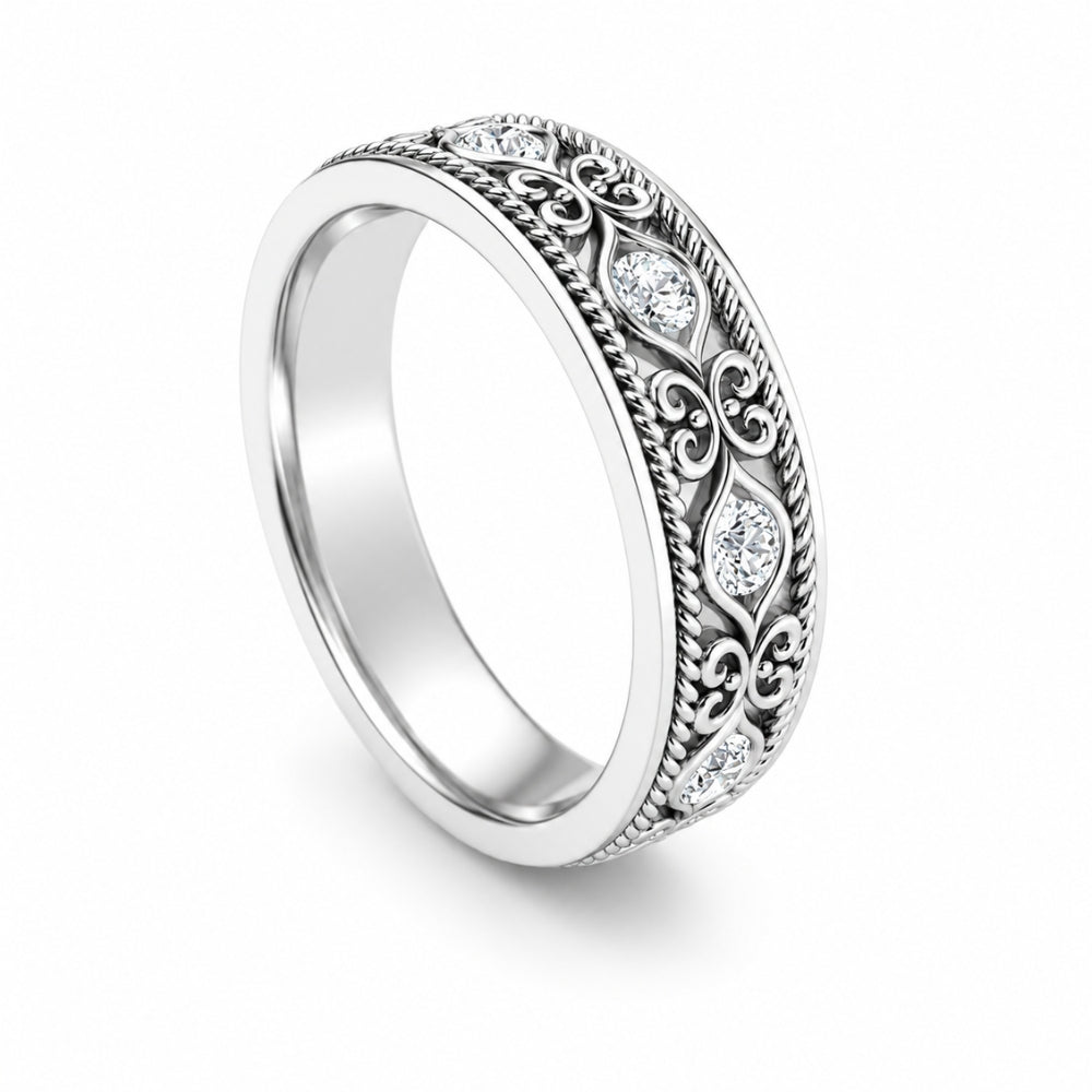 Lab Grown Diamond Round Cut Vintage Style Wedding Band