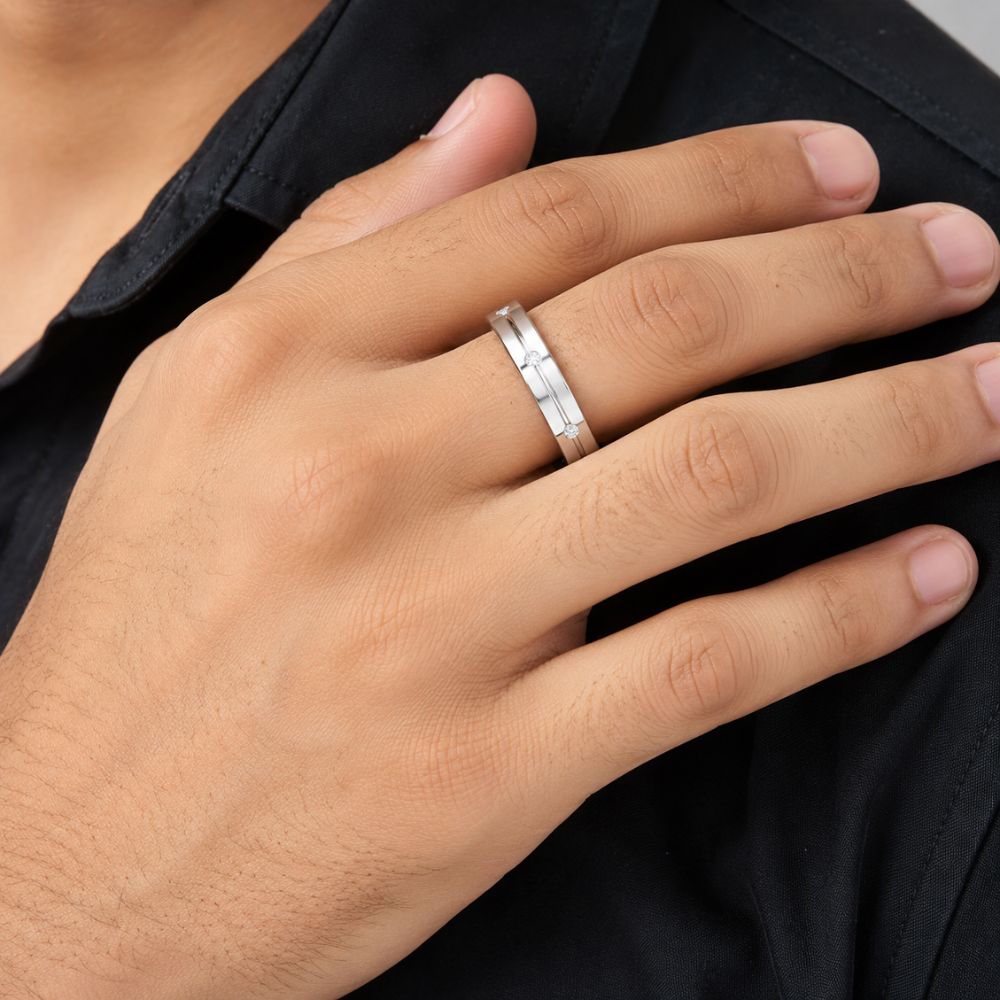 Lab Grown Diamond Round Cut Flush Set Wedding Band For Him