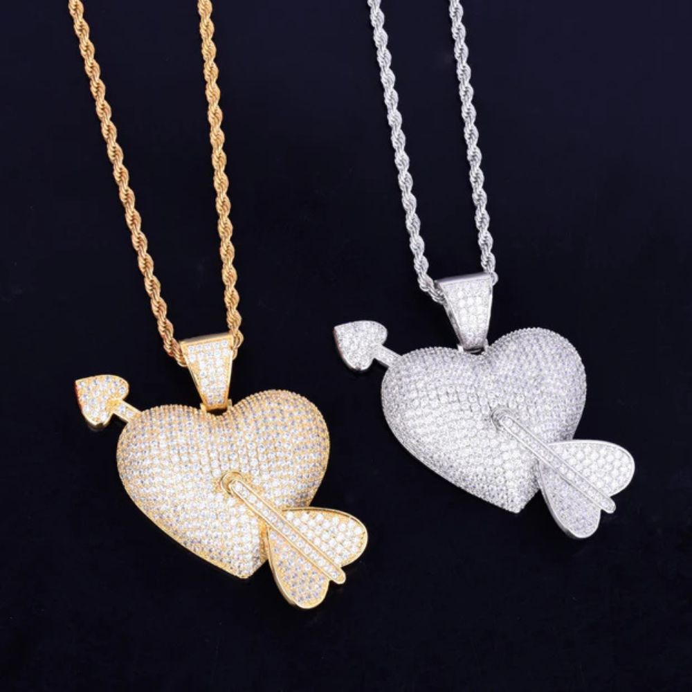 Round Cut Lab Grown Diamond Hip Hop Heart Arrow Pendant