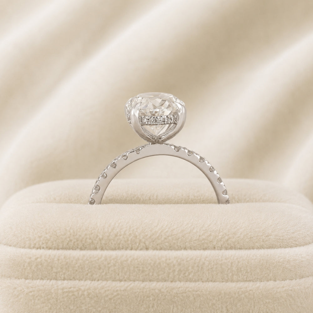 2 Carat Oval Cut Lab Grown Diamond Hidden Halo Engagement Ring