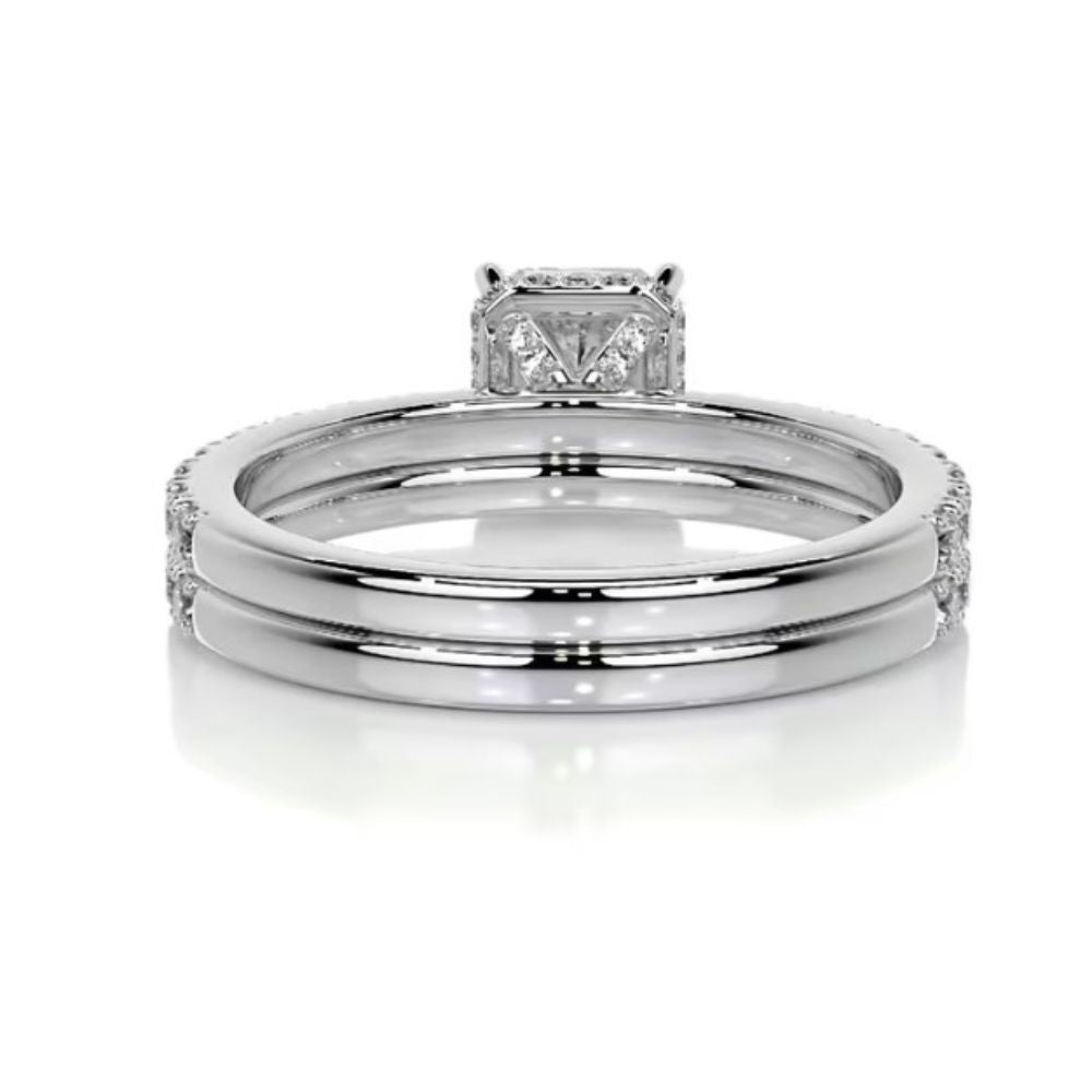 Radiant Cut Moissanite Hidden Halo Ring Set For Bridal