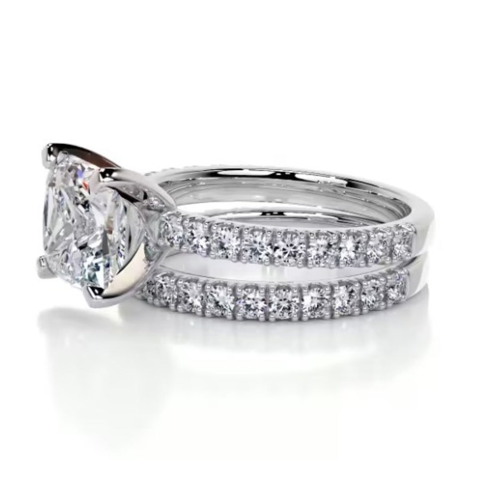 Princess Cut Pave Set Moissanite Bridal Ring Set