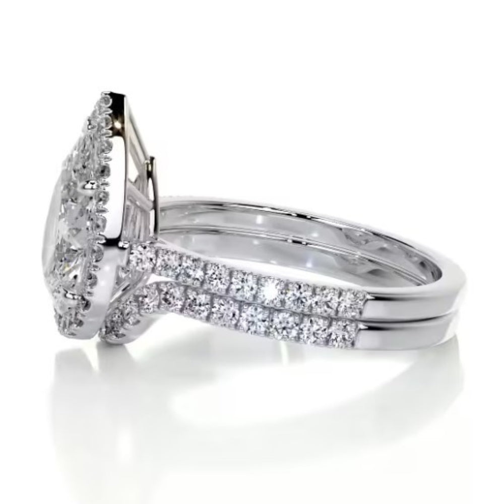 Pear Cut Moissanite Pave Set Anniversary Gift Ring Set