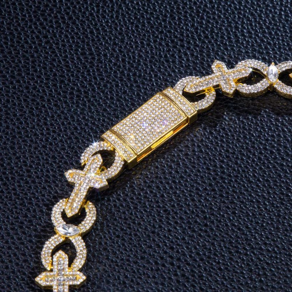Colorless Moissanite Iced Out Cross Infinity Link Chain