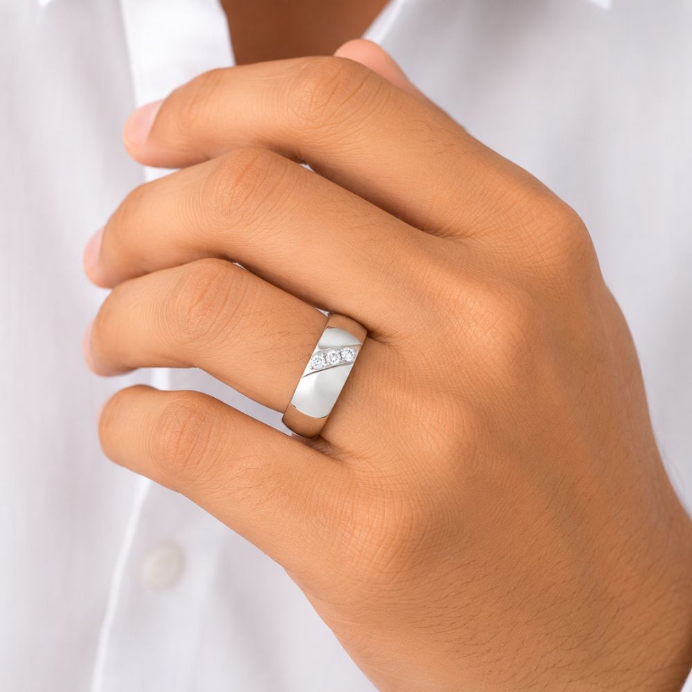 Round Cut Lab Grown Diamond Pave Set Wedding Band For Him
