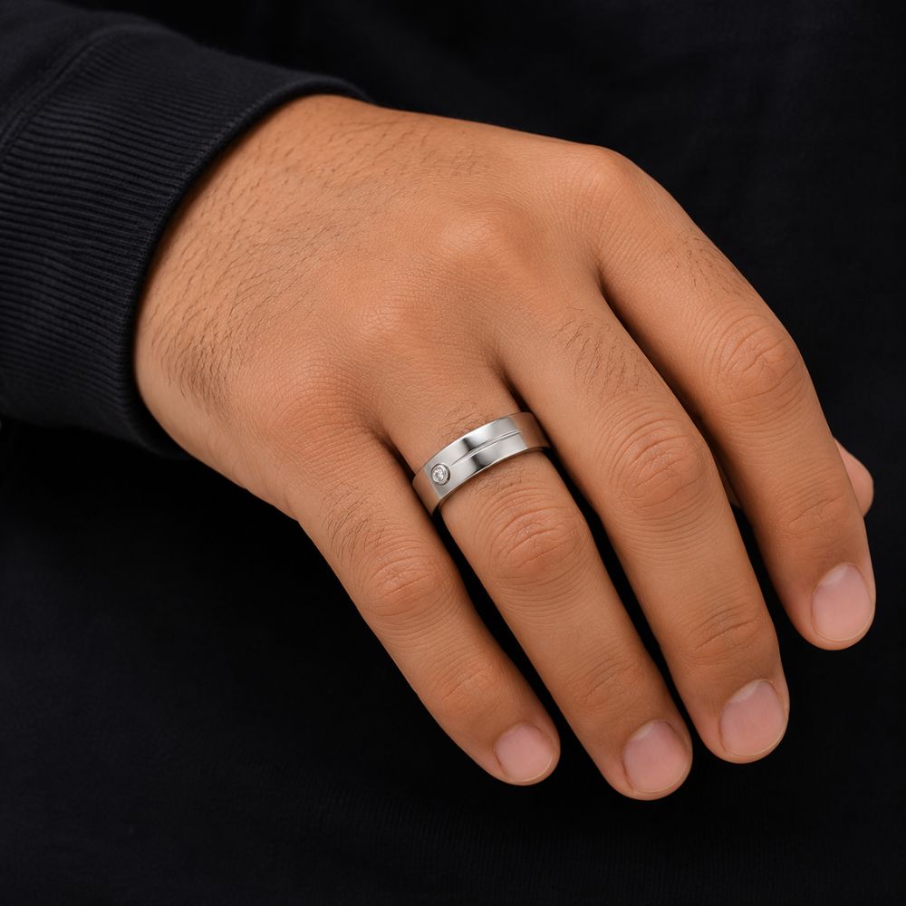 Round Cut Lab Grown Diamond Bezel Set Wedding Band