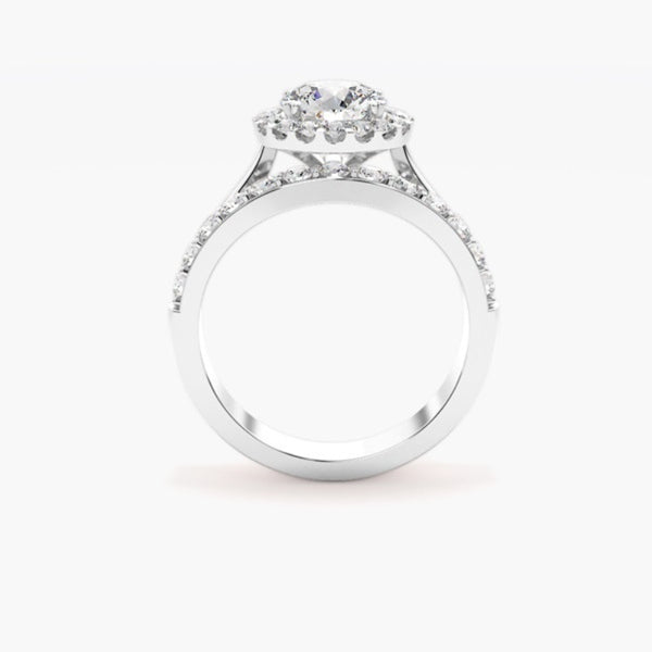 Round Cut Moissanite Halo Ring Set For Wedding