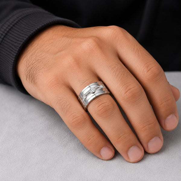 Lab Grown Diamond Round Cut Bezel Set Men's Wedding Band