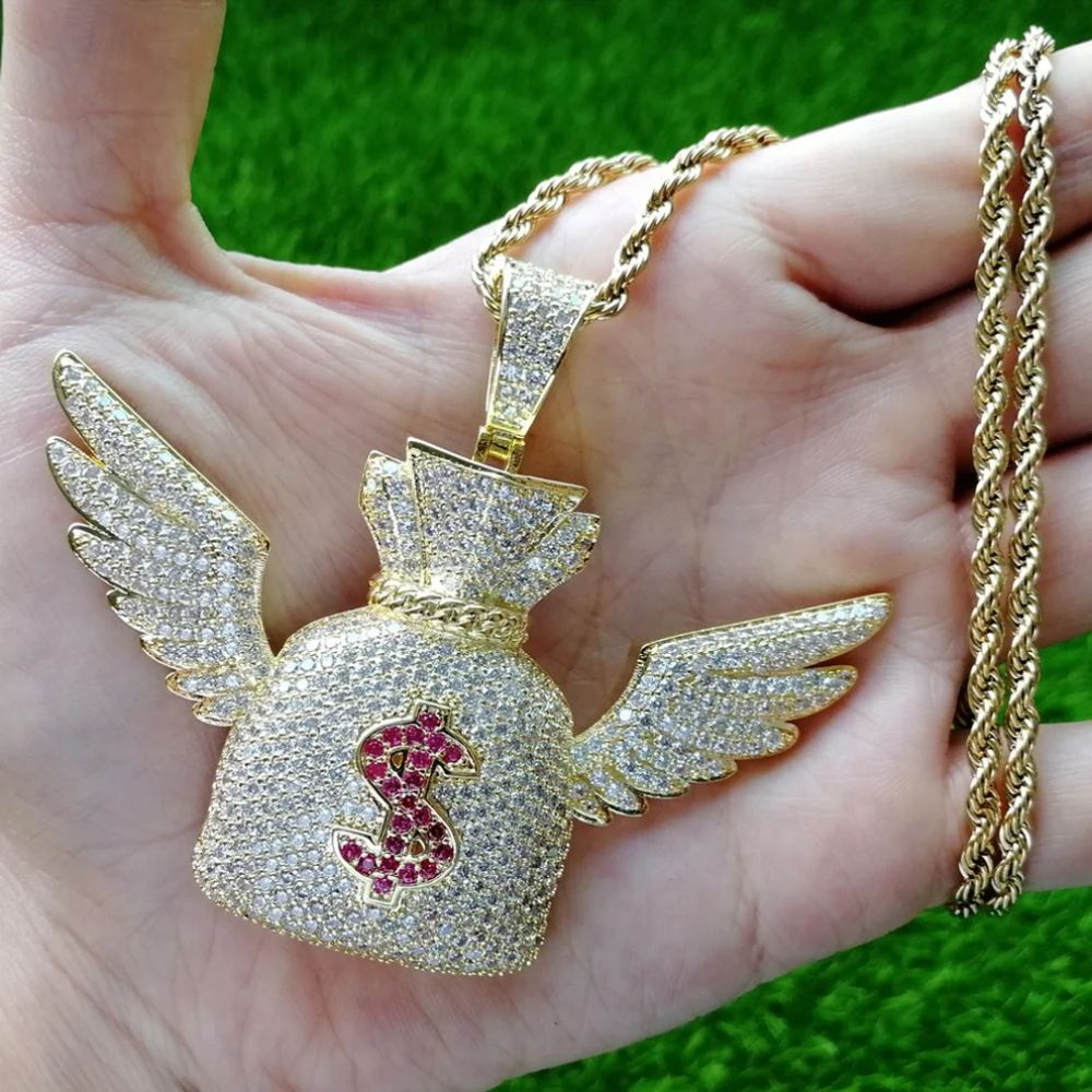 Moissanite Diamond Money Bag Wing Hip Hop Pendant