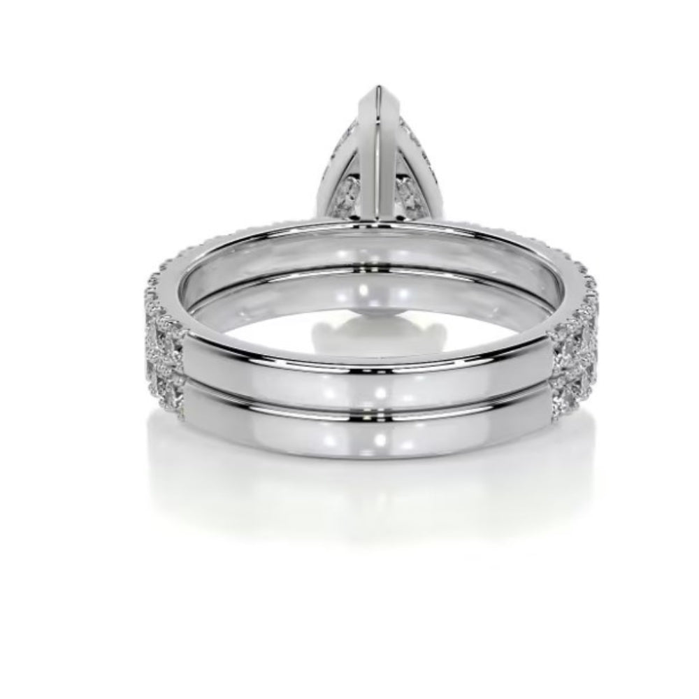 Colorless Moissanite Pear Cut Pave Set Wedding Ring Set
