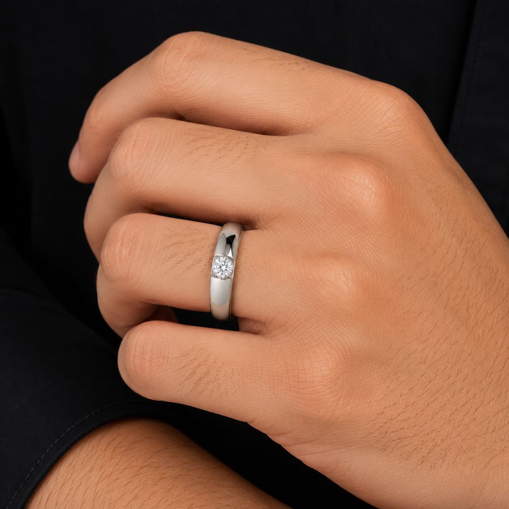 Round Cut Lab Grown Diamond Solitaire Ring For Men