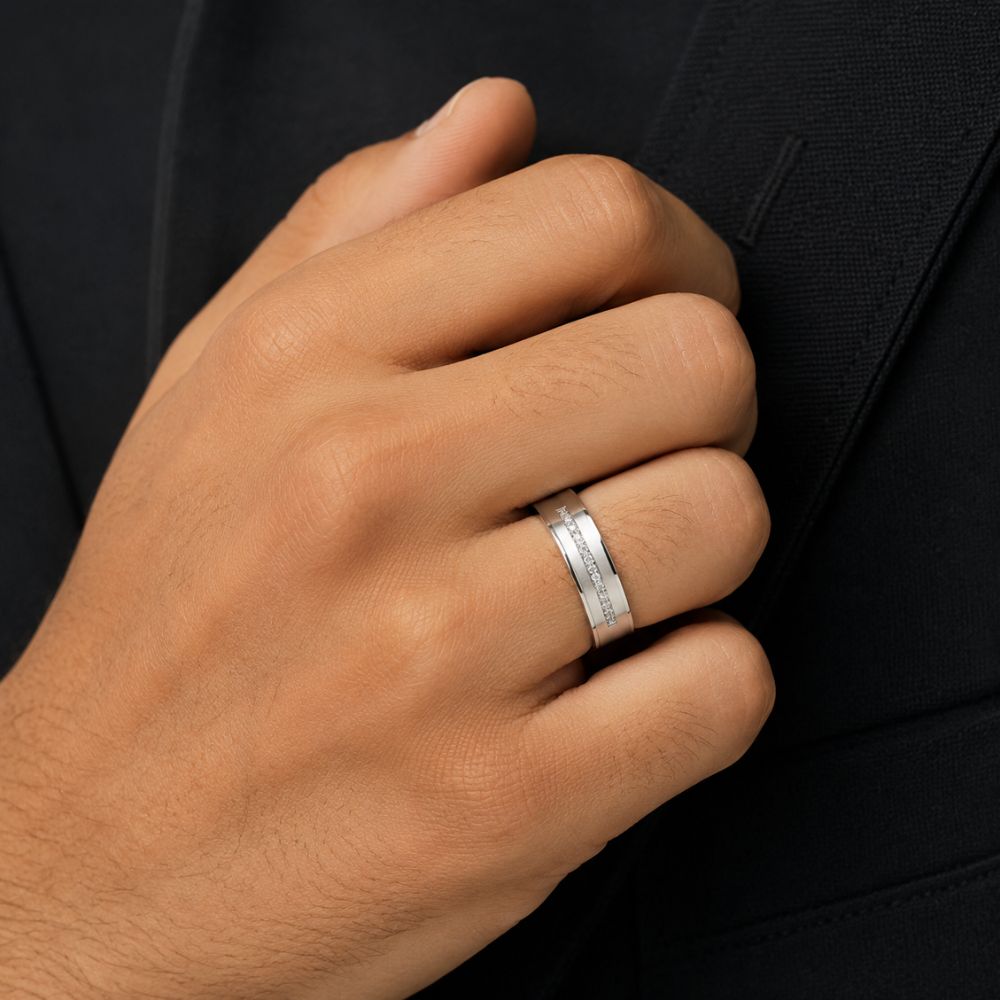 Round Cut Pave Set Lab Grown Diamond Men's Wedding Band