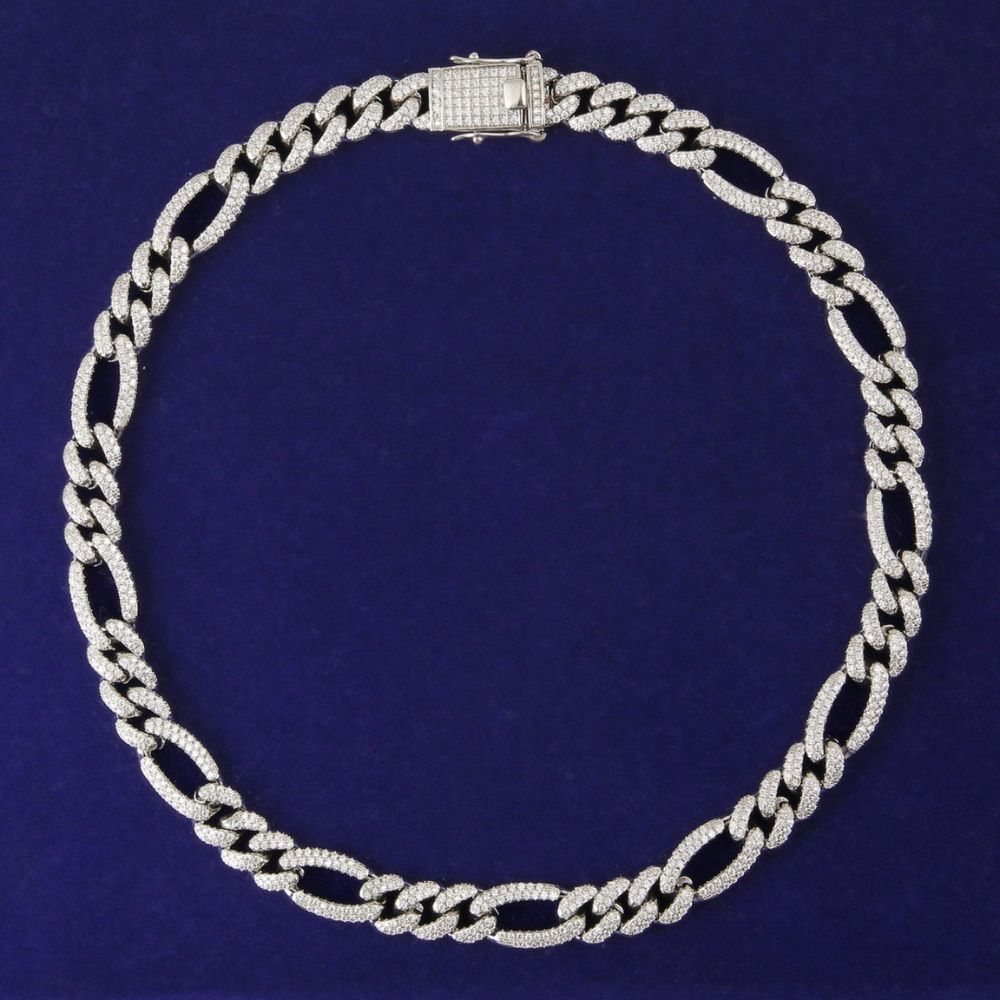 Round Cut Lab Grown Diamond Figaro Cuban Link Chain
