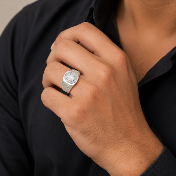 Lab Grown Diamond Oval Cut Halo Style Men's Ring For Birthday Gift