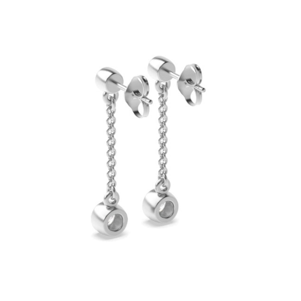 Round Cut Moissanite Bezel Set Chain Drop Earrings