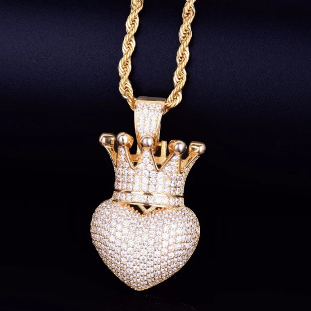 Round Cut Lab Grown Diamond Iced Out Heart Pendant