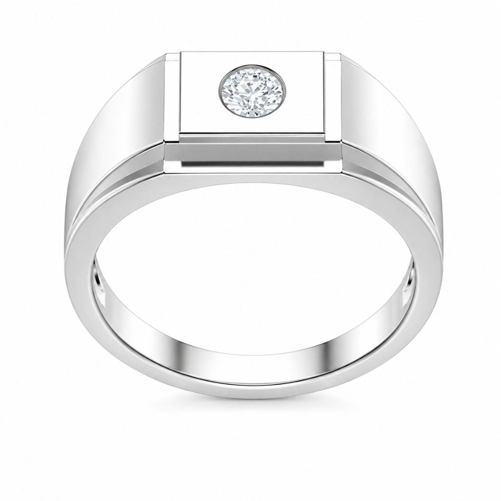 Round Cut Lab Grown Diamond Flush Set Men's Ring For Anniversary Gift