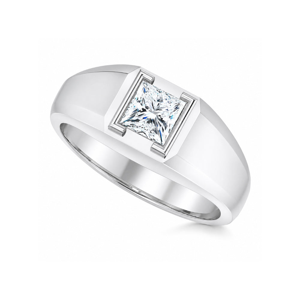Princess Cut Lab Grown Diamond Half Bezel Set Solitaire Men's Ring