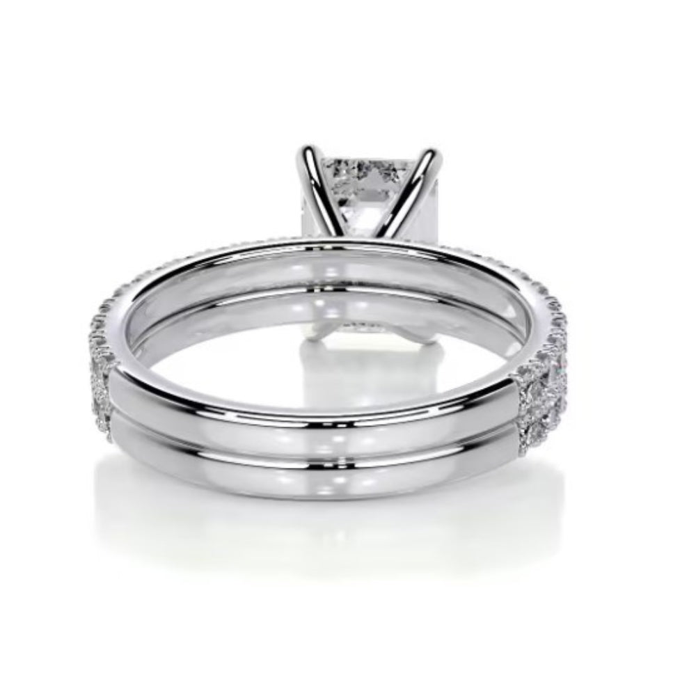 Emerald Cut Pave Set Colorless Moissanite Wedding Ring Set