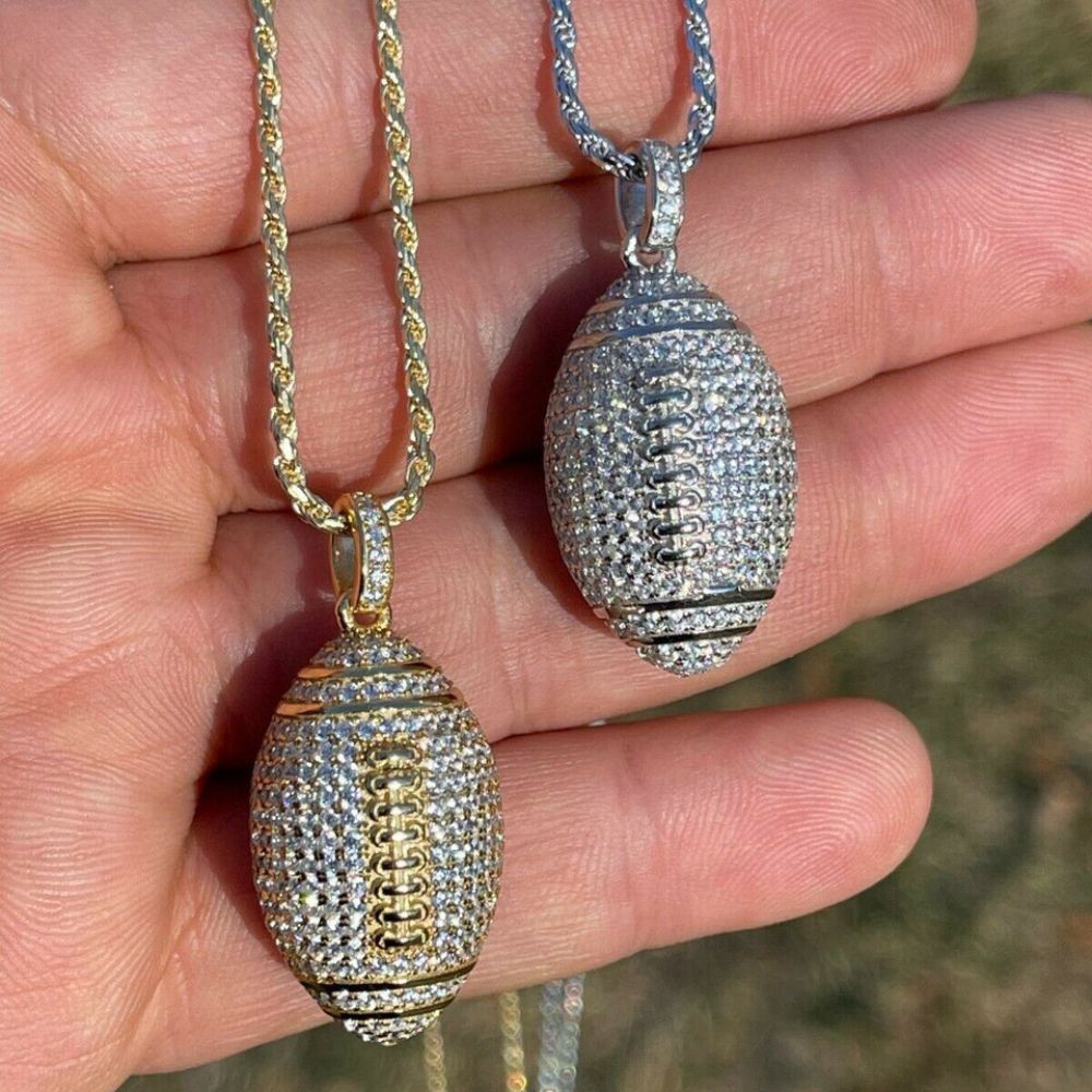 Football Iced Out Moissanite Rapper Style Hip Hop Pendant